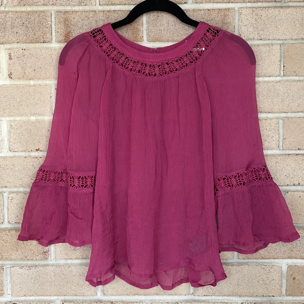 UO Magenta Semi-Sheer Open Back Blouse